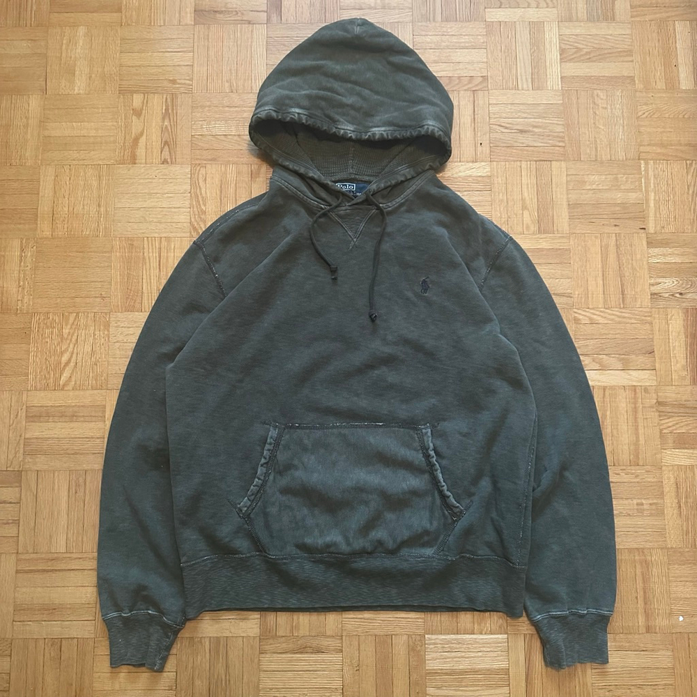Vintage Polo Ralph Lauren Distressed Faded Olive Green hoodie Large